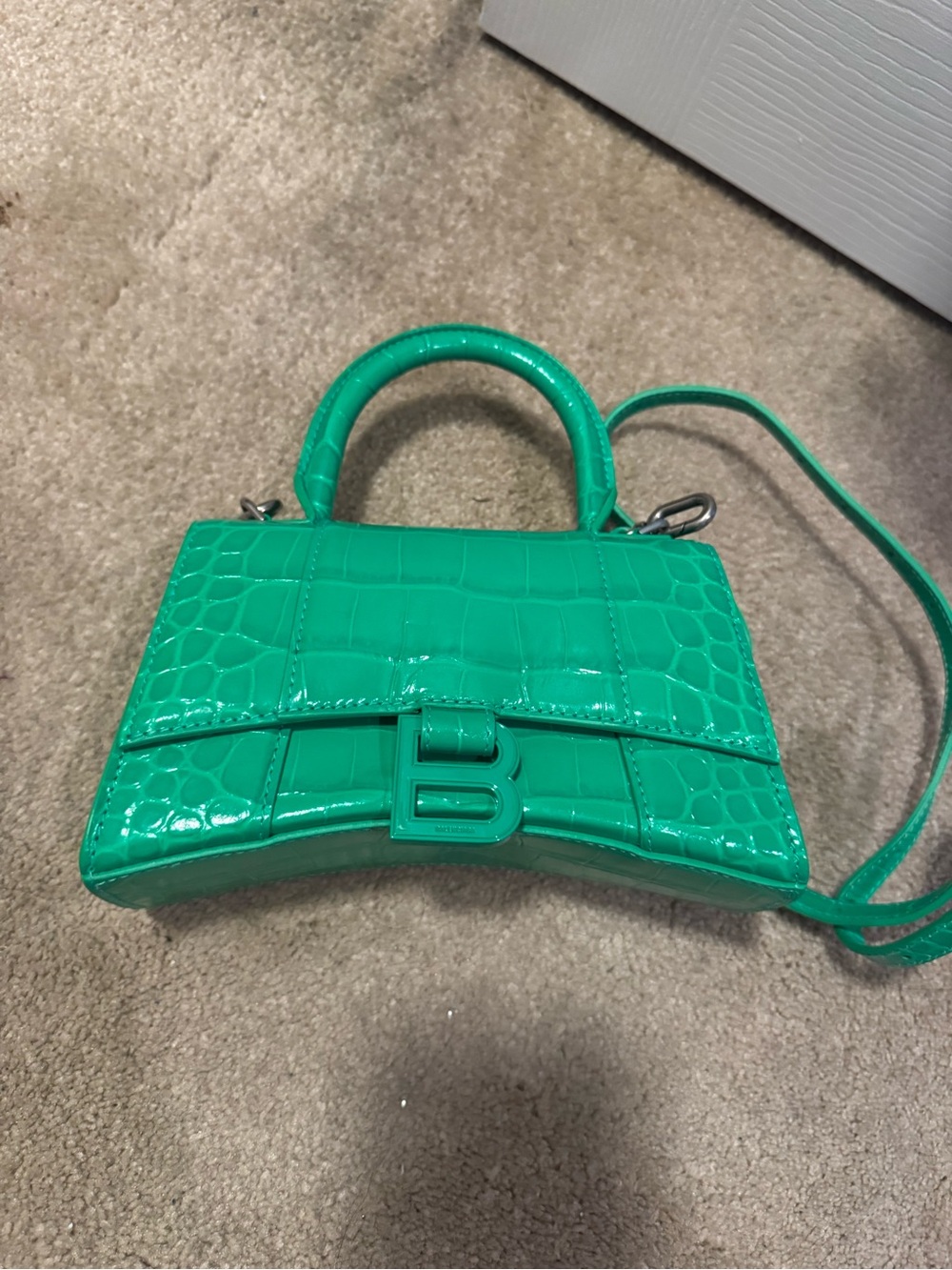 Balenciaga Green Croc-Embossed Mini Top Handle Bag